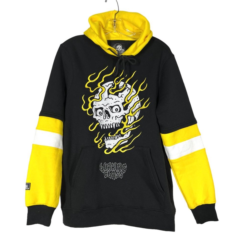 Sketchy Tank Lurking Class Hoodie Sweatshirt Skull Fire Black Yellow Small